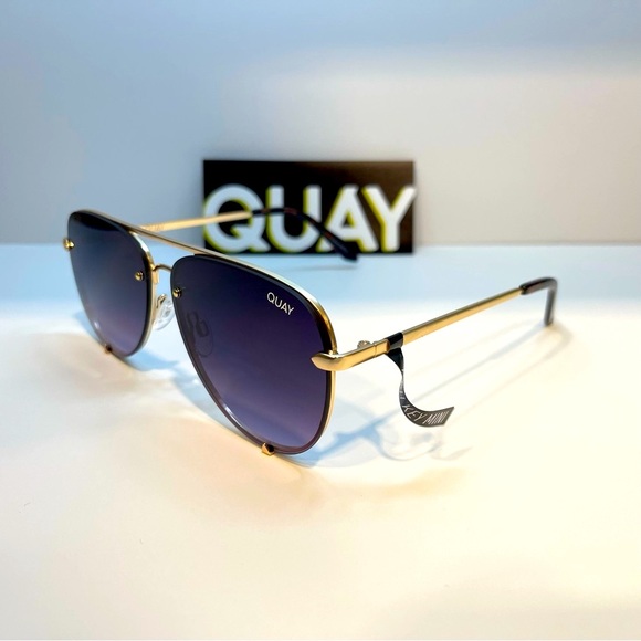 Quay Australia High Key Gold/Navy-Pink Fade Rimless Sunnies ID:52761 - Picture 2 of 8